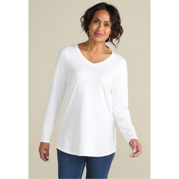 SOFT SURROUNDINGS • Women’s White Isabel Pima Long Sleeve V-Neck Tee Shirt Top - Picture 6 of 8